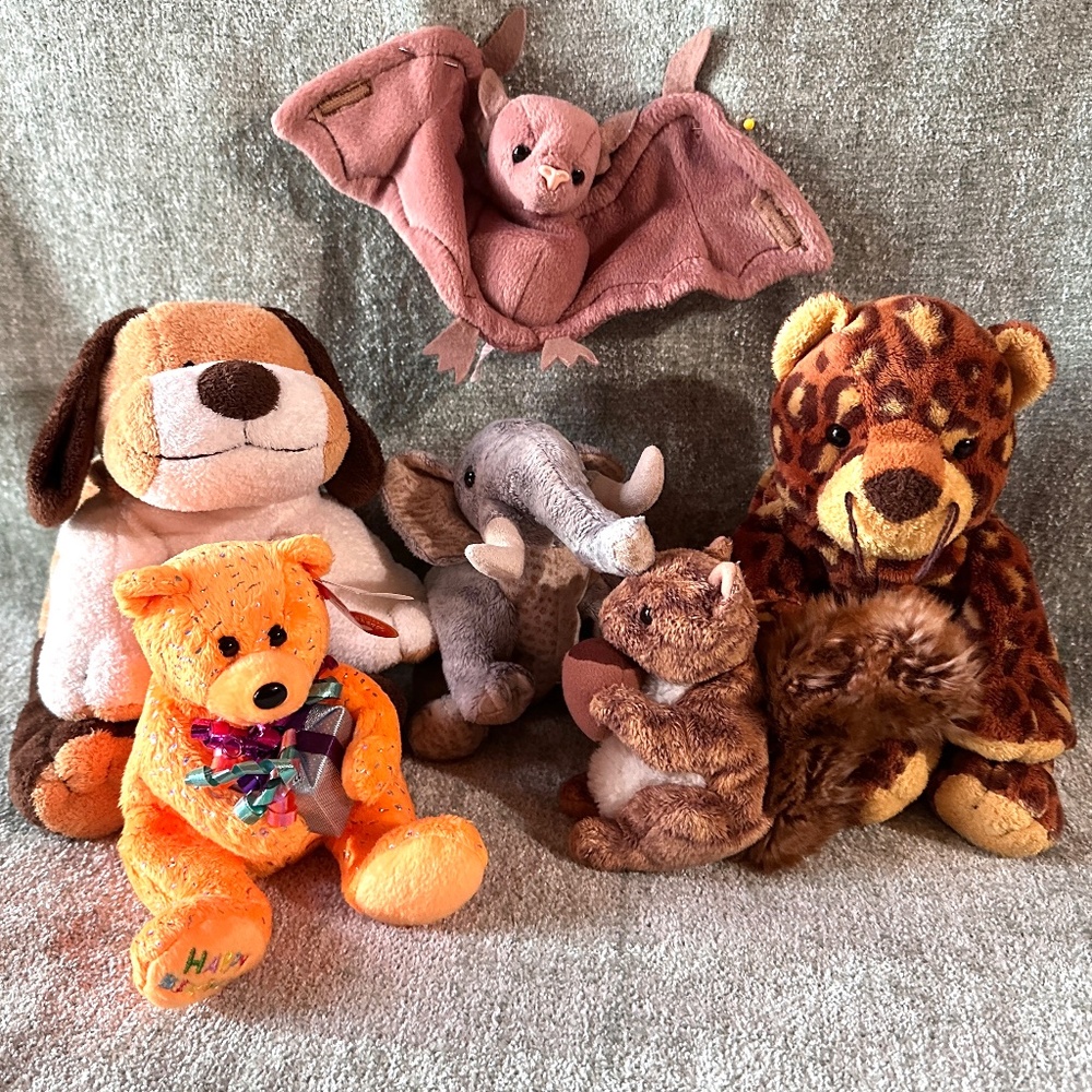 Bundle 6 Ty Beanie Babies Nutty, Bahati, Batty, Happy Birthday w/ tags & more